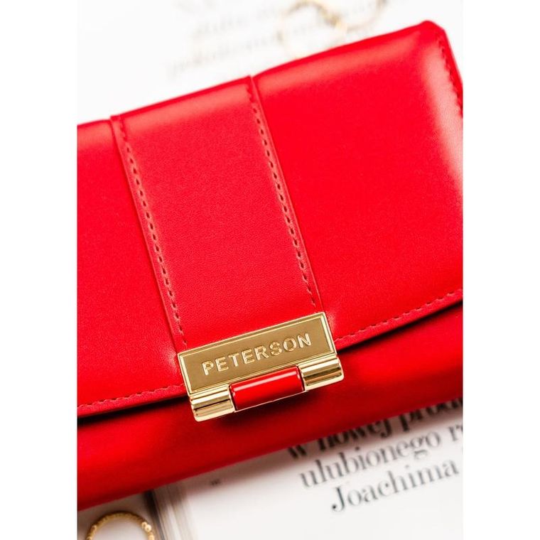Portfel, czerwony, skóra ekologiczna, Peterson