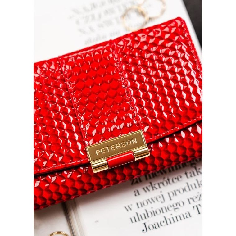 Portfel, czerwony, skóra ekologiczna, Peterson