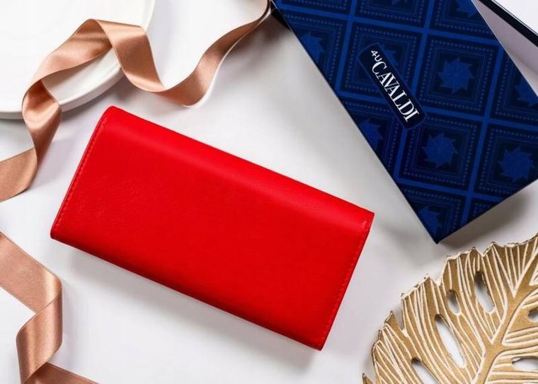 Portfel, czerwony, skóra ekologiczna, RFID, Cavaldi