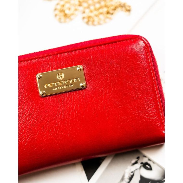 Portfel, czerwony, skóra ekologiczna, RFID, Peterson