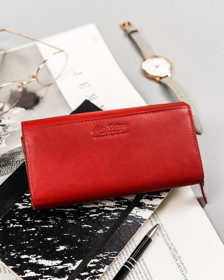 Portfel, czerwony, skórzany, Peterson