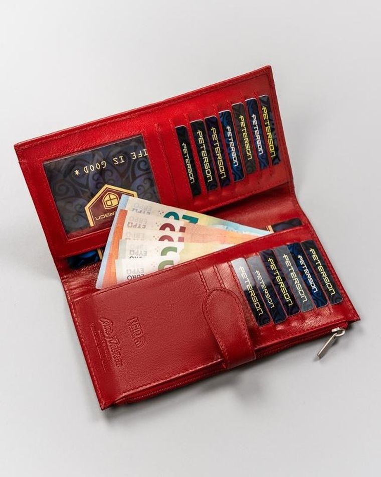 Portfel, czerwony, skórzany, Peterson