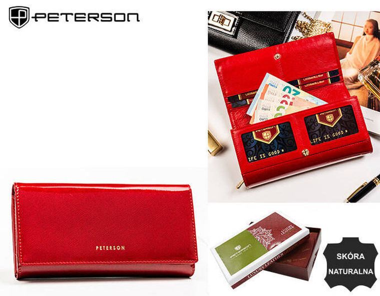 Portfel, czerwony, skórzany, Peterson