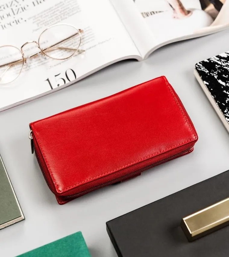 Portfel, czerwony, skórzany, RFID, Peterson