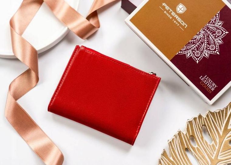 Portfel, czerwony, skórzany, RFID, Peterson