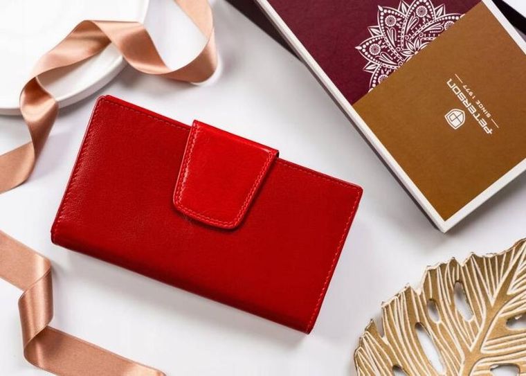 Portfel, czerwony, skórzany, RFID, Peterson