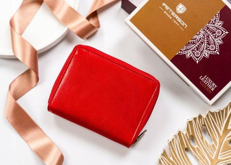 Portfel, czerwony, skórzany, RFID, Peterson