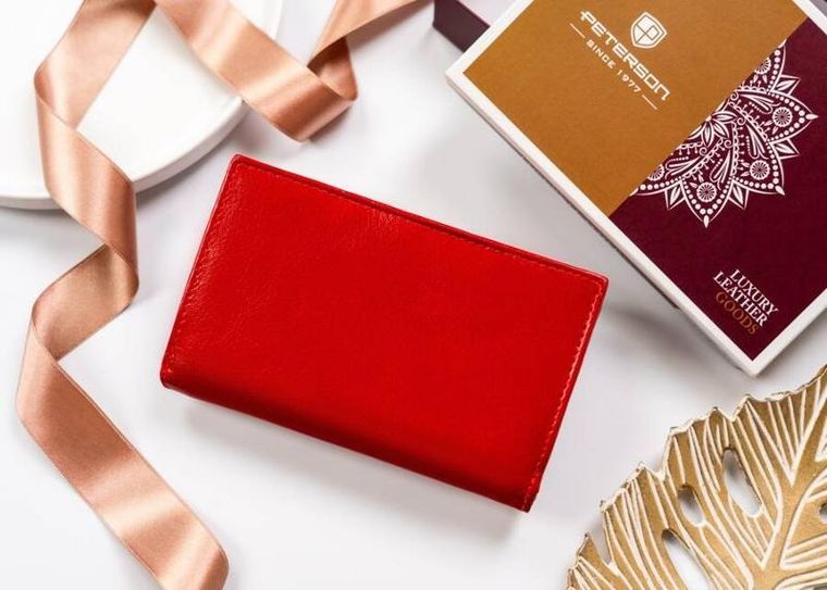 Portfel, czerwony, skórzany, RFID, Peterson