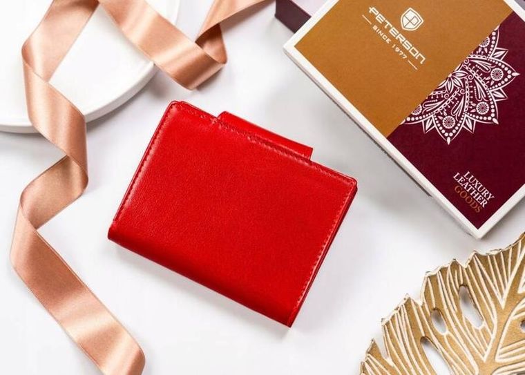 Portfel, czerwony, skórzany, RFID, Peterson