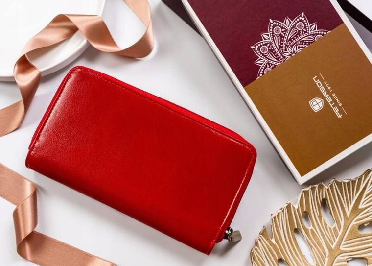 Portfel, czerwony, skórzany, RFID, Peterson