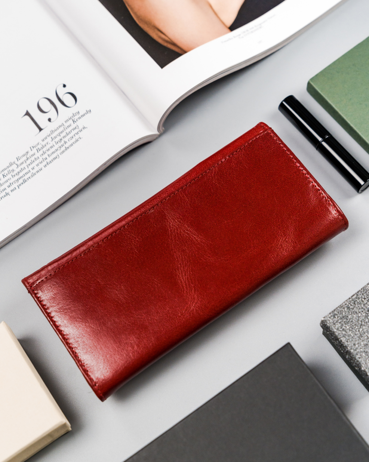 Portfel, czerwony, skórzany, RFID, Rovicky