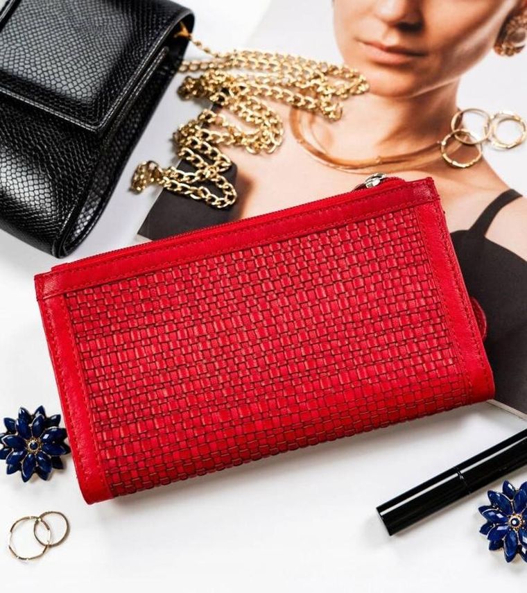 Portfel, czerwony, skórzany, RFID, Rovicky