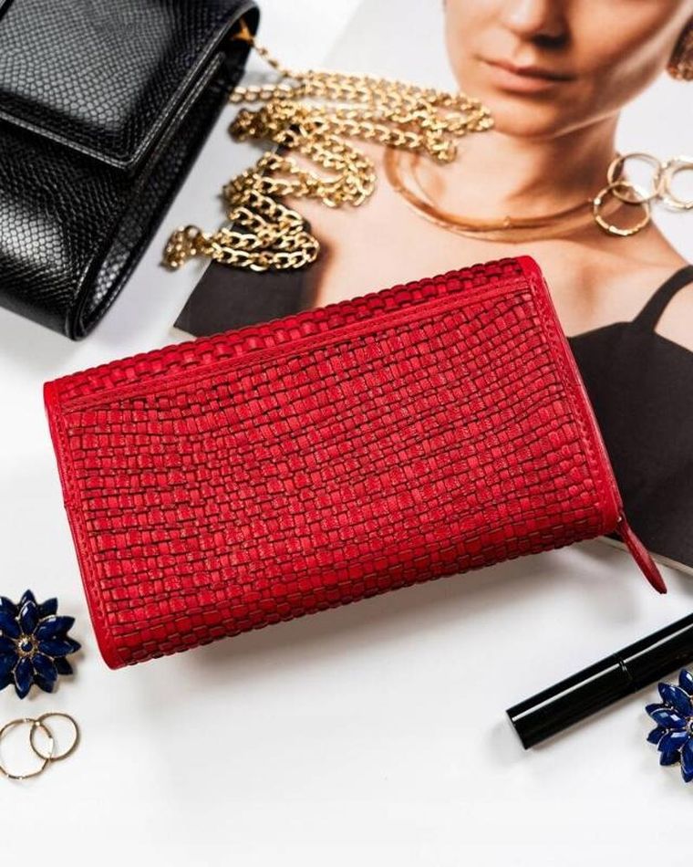 Portfel, czerwony, skórzany, RFID, Rovicky