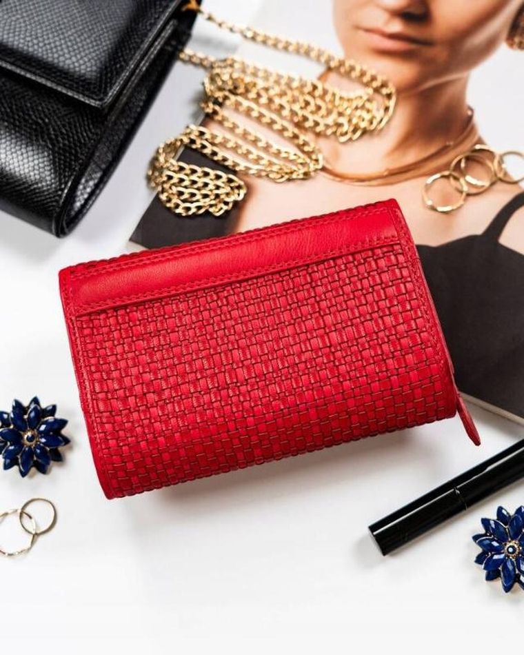 Portfel, czerwony, skórzany, RFID, Rovicky