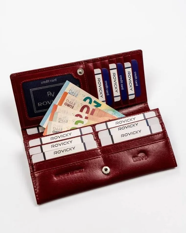 Portfel, czerwony, skórzany, RFID, Rovicky
