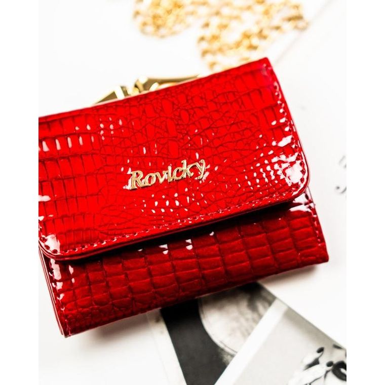 Portfel, czerwony, skórzany, RFID, Rovicky