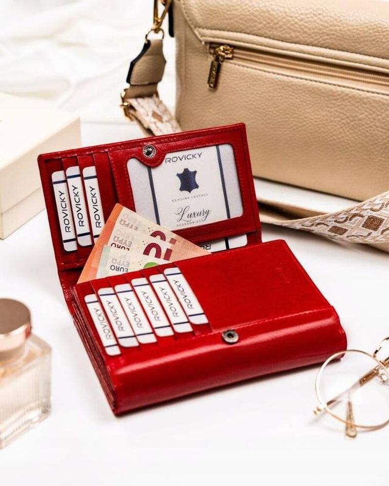 Portfel, czerwony, skórzany, Rovicky