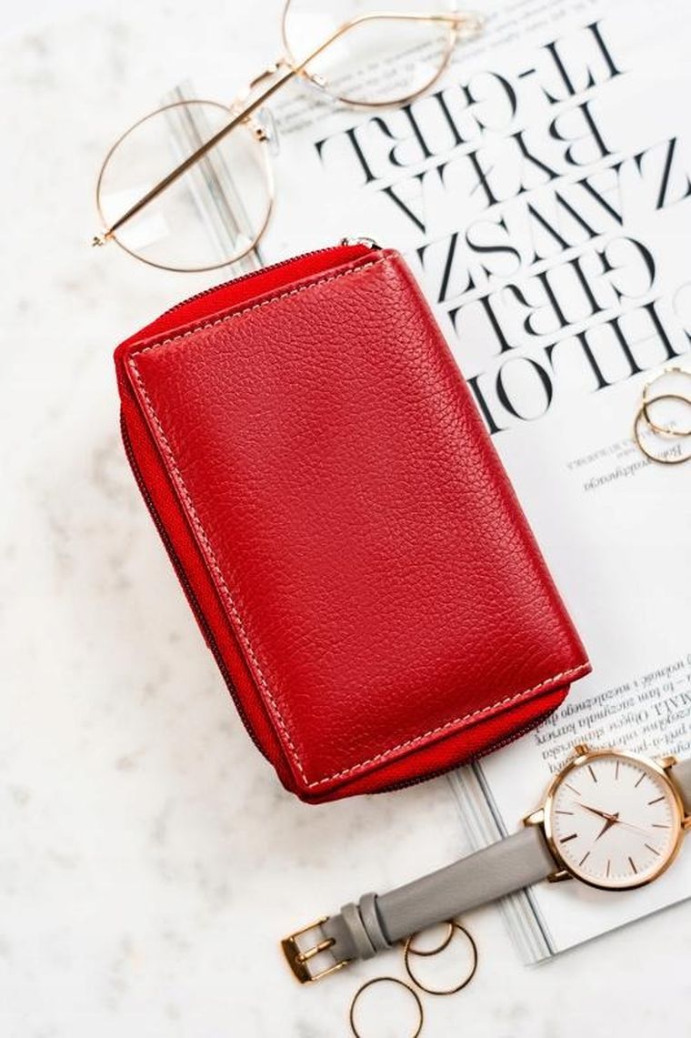 Portfel, czerwony, skórzany, Rovicky