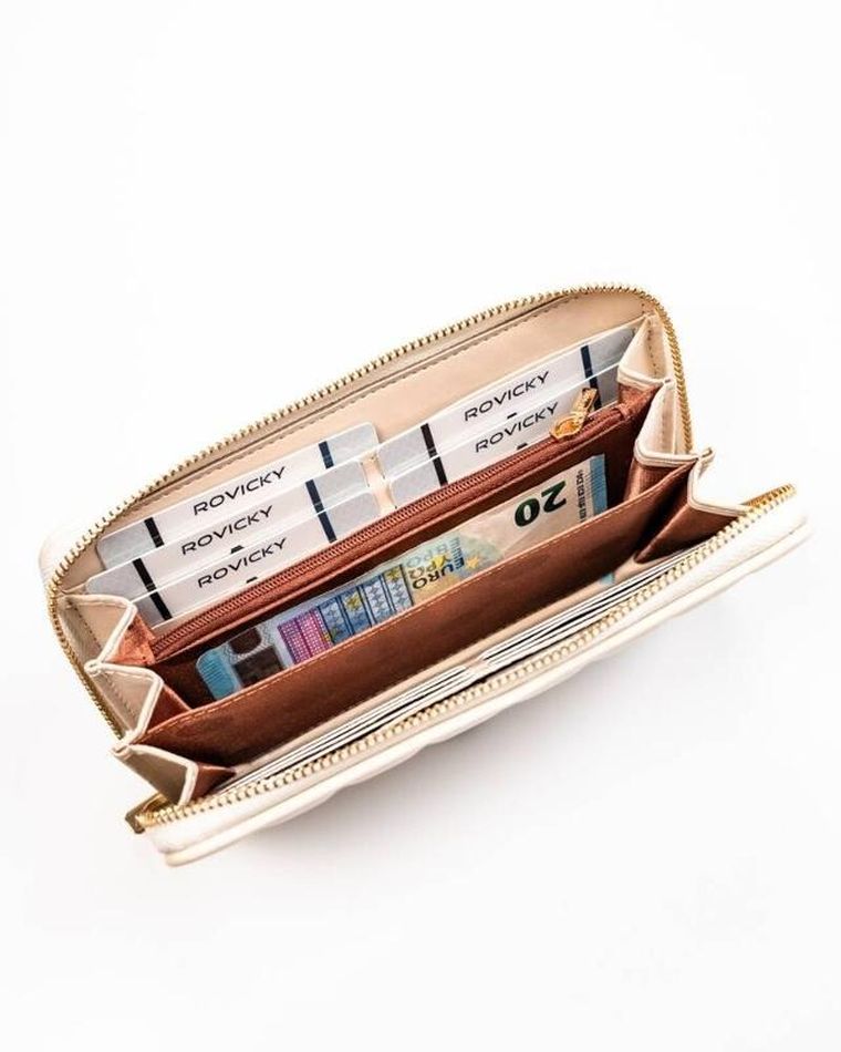 Portfel, ecru, skóra ekologiczna, Rovicky