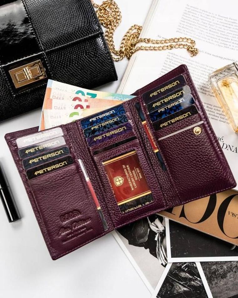 Portfel, fioletowy, skórzany, Peterson