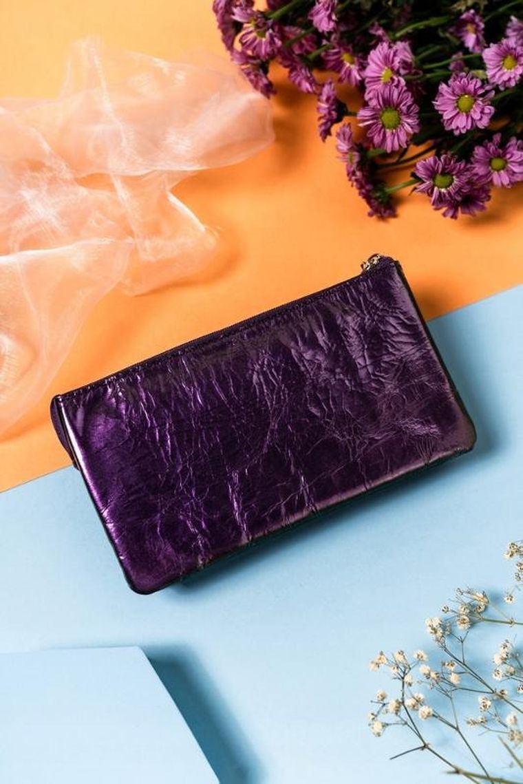 Portfel, fioletowy, skórzany, RFID, Lorenti