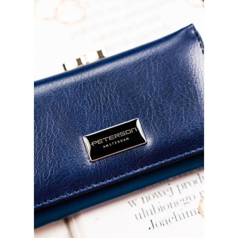 Portfel, granatowy, skóra ekologiczna, Peterson