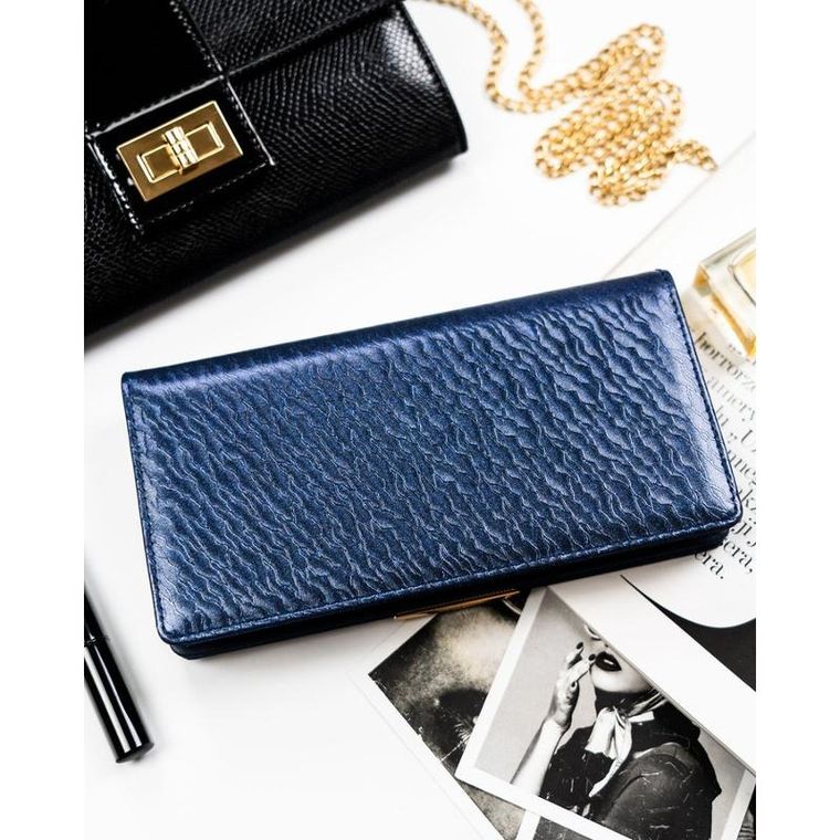 Portfel, granatowy, skóra ekologiczna, RFID, Peterson