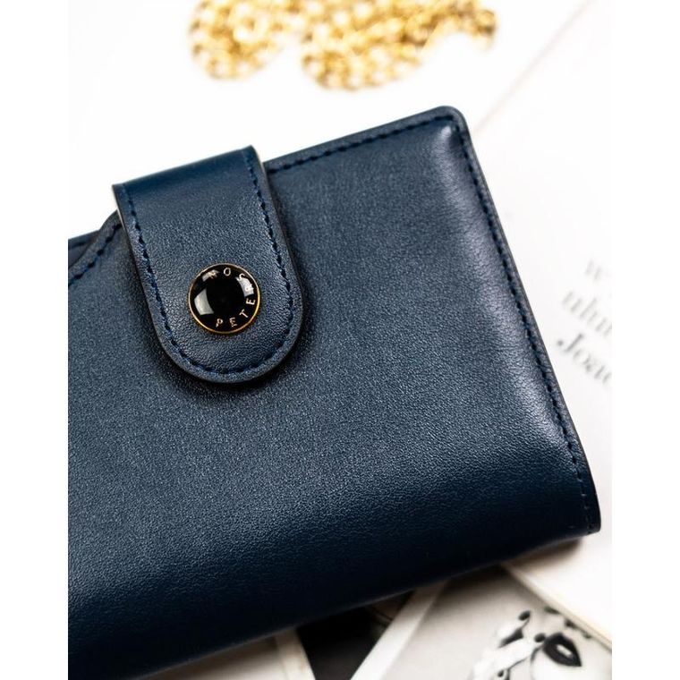 Portfel, granatowy, skóra ekologiczna, RFID, Peterson