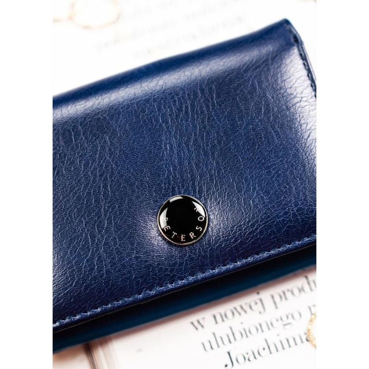 Portfel, granatowy, skóra ekologiczna, RFID, Peterson