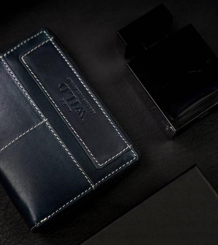 Portfel, granatowy, skórzany, RFID, Always Wild