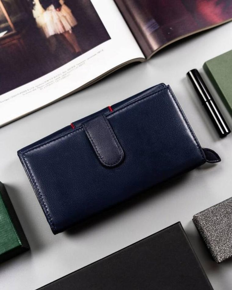 Portfel, granatowy, skórzany, RFID, Peterson