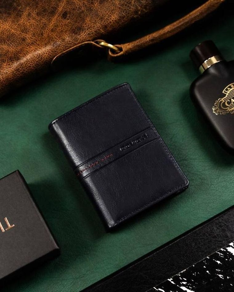 Portfel, granatowy, skórzany, Rovicky