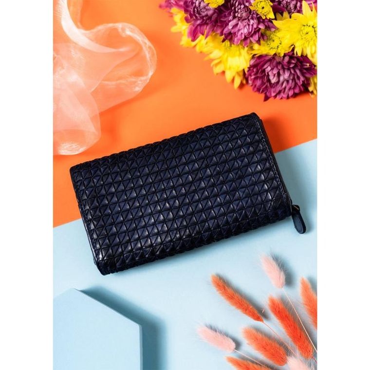 Portfel, granatowy, skórzany, Rovicky