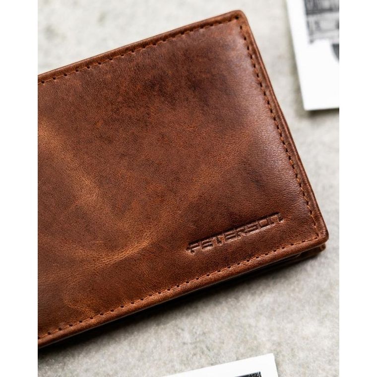 Portfel, jasnobrązowy, skórzany, Peterson