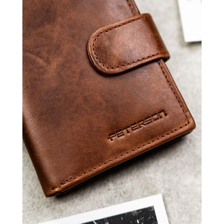Portfel, jasnobrązowy, skórzany, RFID, Peterson