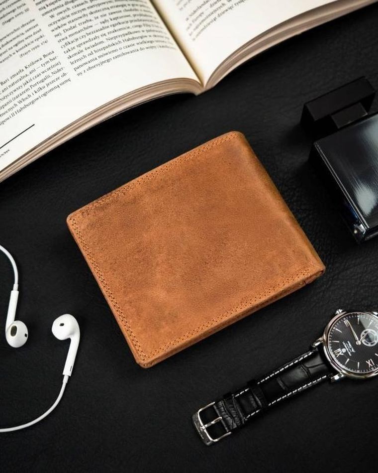 Portfel męski bez zapięcia ze skóry nubukowej, Peterson