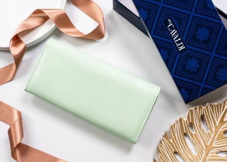 Portfel, miętowy, skóra ekologiczna, RFID, Cavaldi