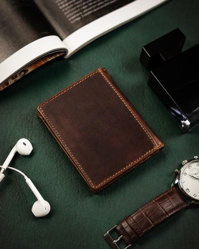 Portfel na karty, brązowy, skórzany, Peterson