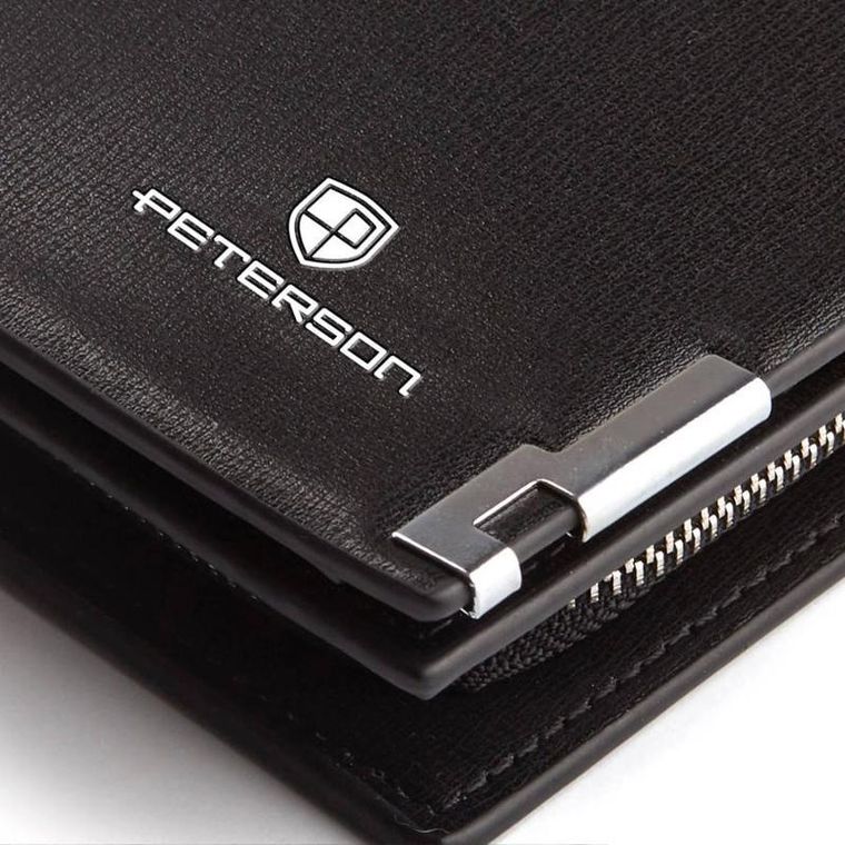 Portfel na karty, czarny, skóra ekologiczna, Peterson