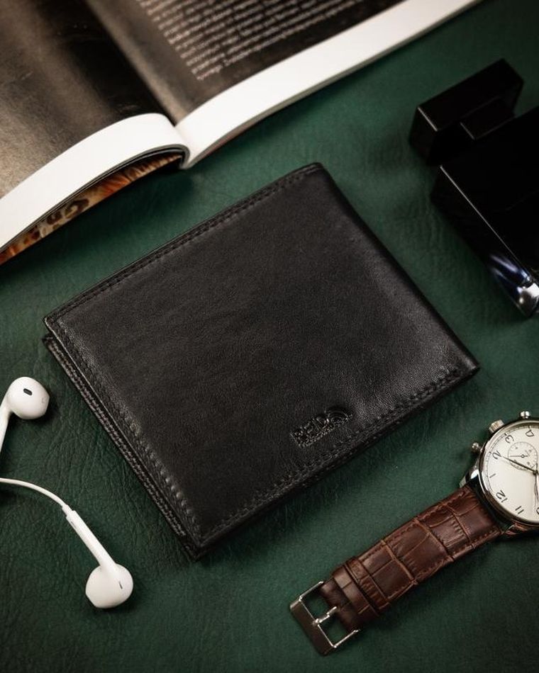 Portfel na karty, czarny, skórzany, Peterson