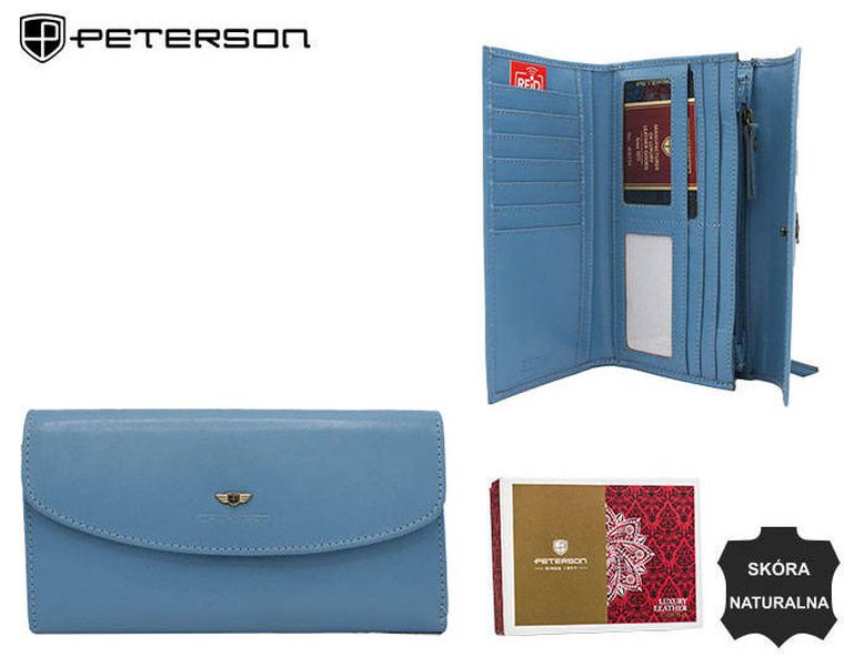 Portfel, niebieski, skórzany, Peterson