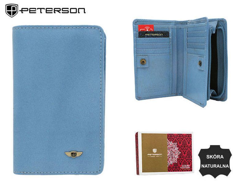 Portfel, niebieski, skórzany, RFID, Peterson