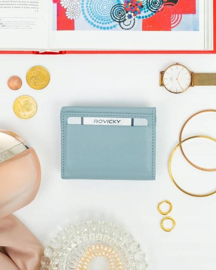 Portfel, niebieski, skórzany, Rovicky