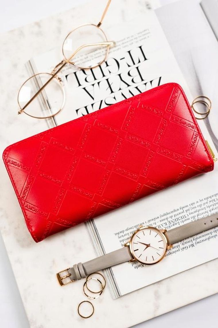 Portfel-piórnik, czerwony, skóra ekologiczna, Rovicky