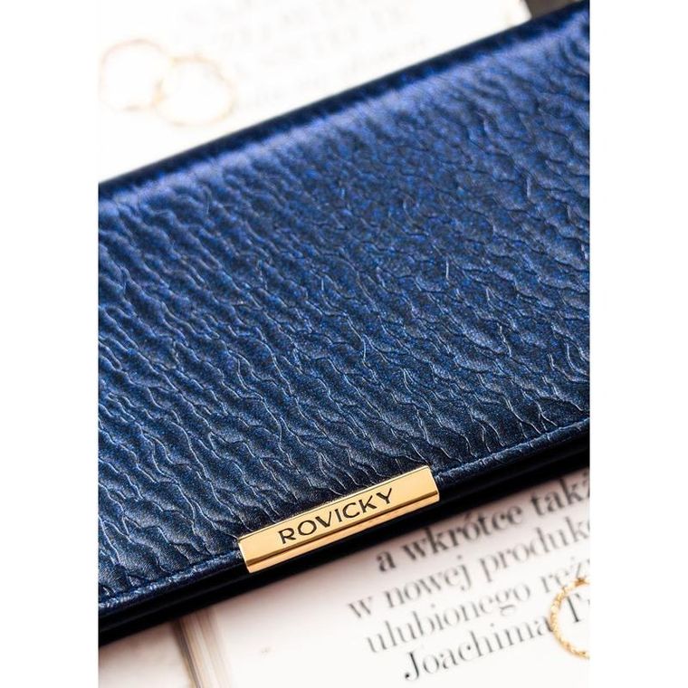 Portfel-piórnik, granatowy, skóra ekologiczna, RFID, Rovicky