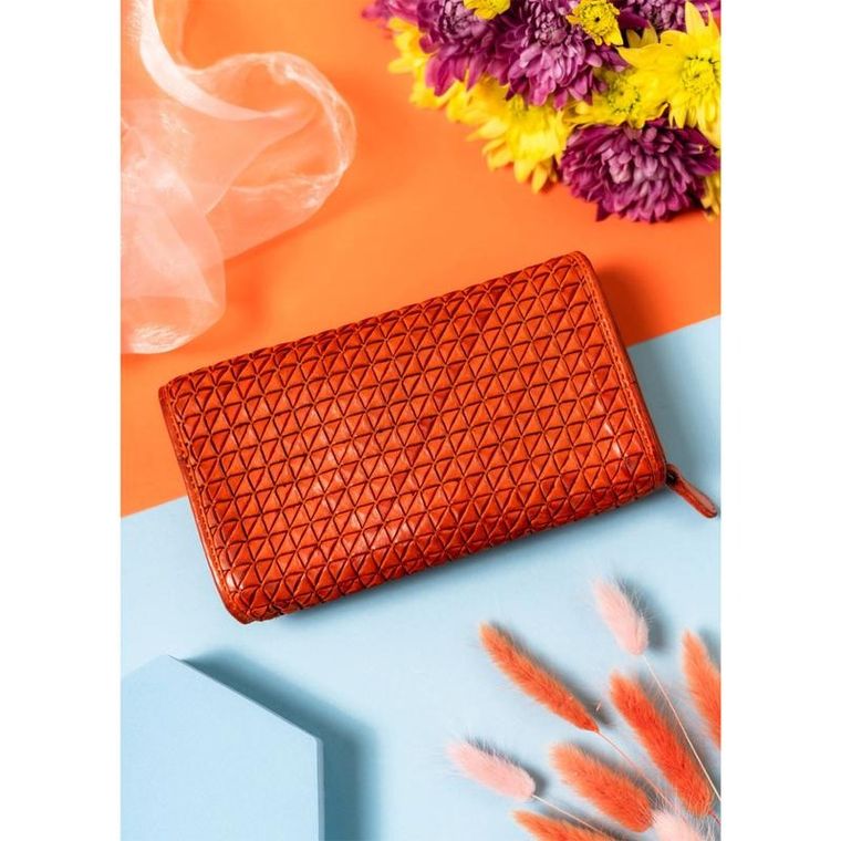 Portfel, pomarańczowy, skórzany, RFID, Rovicky