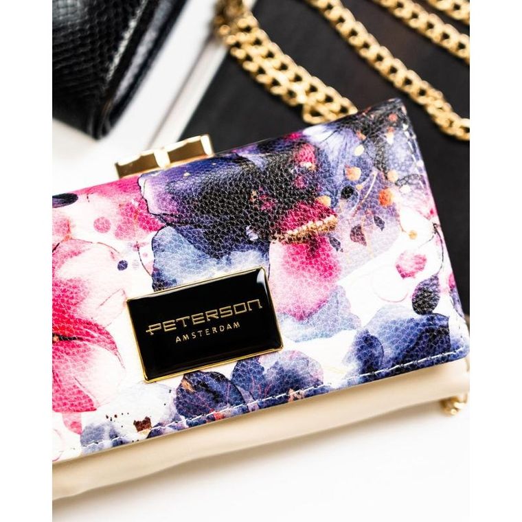 Portfel, skóra naturalna i ekologiczna, kwiatowy wzór, Peterson
