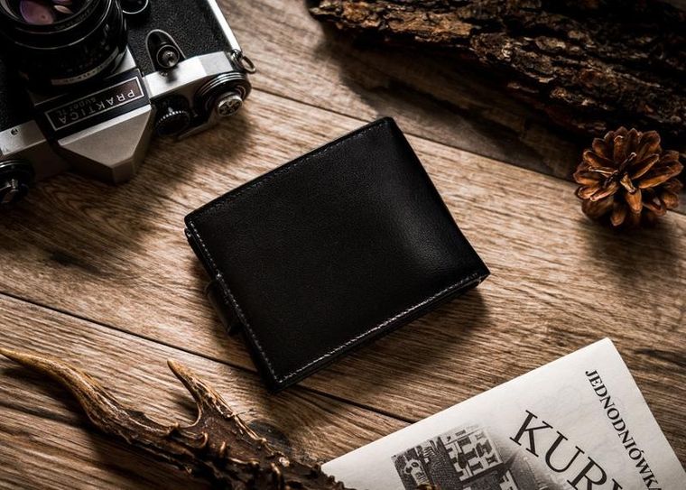 Portfel, skórzany, czarny, RFID, Rovicky