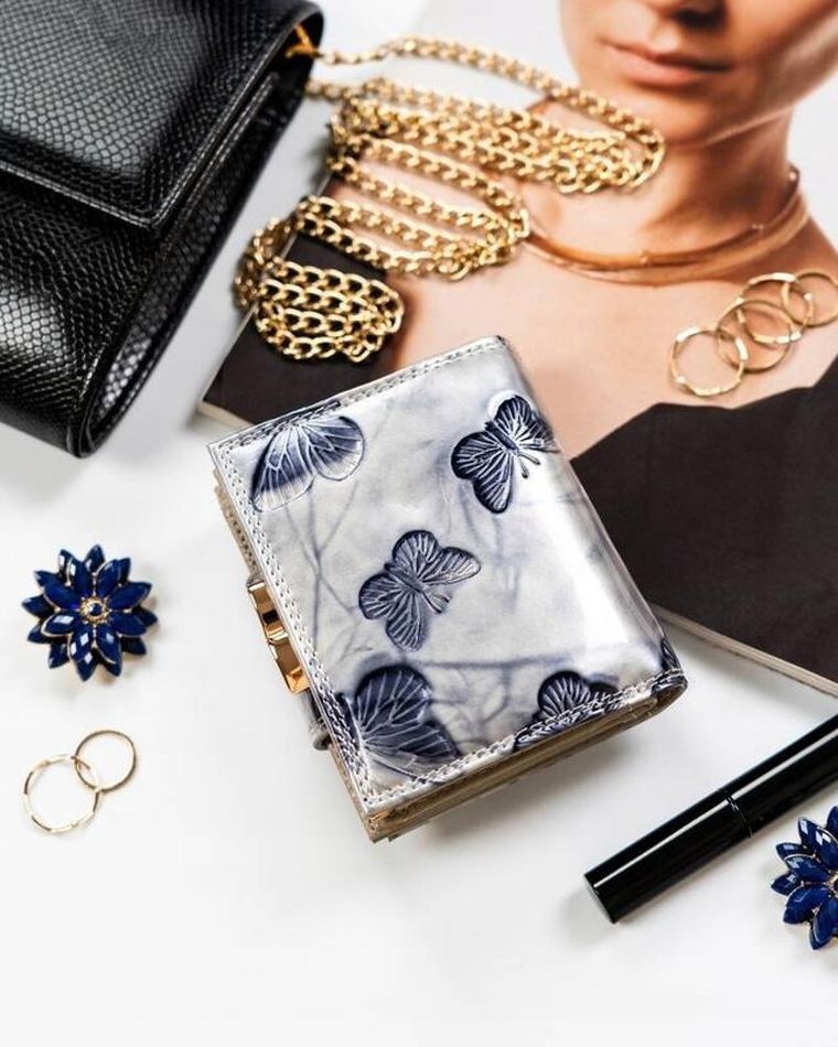 Portfel, srebrno-niebieski, skórzany, RFID, Peterson