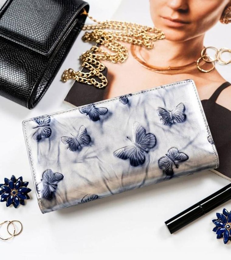 Portfel, srebrno-niebieski, skórzany, RFID, Peterson